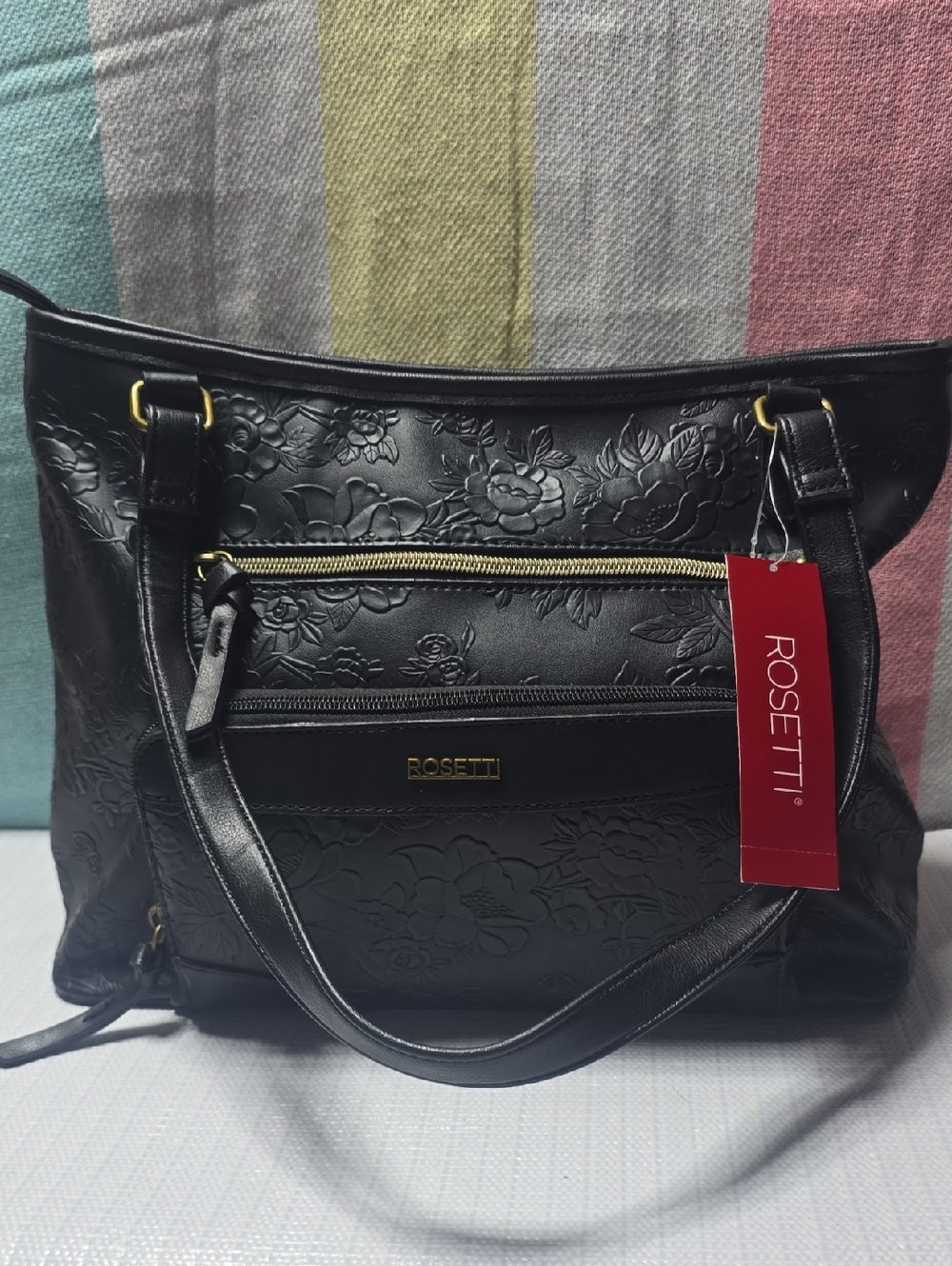 Rosetti Black Embossed Floral Shoulder Bag